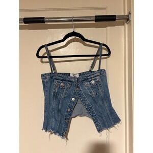 Reformation Jeans Denim Button Front Cropped Bustier Top‎